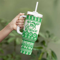 Green Mele Kalikimaka Hawaii Tumbler With Handle Funny Ho Ho Ho Santa Shaka - Polynesian Pride