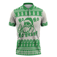 Green Mele Kalikimaka Hawaii Zipper Polo Shirt Funny Ho Ho Ho Santa Shaka - Polynesian Pride