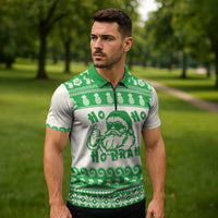 Green Mele Kalikimaka Hawaii Zipper Polo Shirt Funny Ho Ho Ho Santa Shaka - Polynesian Pride