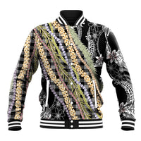 Black Palaka Hawaii Leis Baseball Jacket Hawaiian-plaid Elegant Tropical Vibes LT14 Unisex Black - Polynesian Pride
