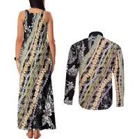 Black Palaka Hawaii Leis Couples Matching Tank Maxi Dress and Long Sleeve Button Shirt Hawaiian-plaid Elegant Tropical Vibes LT14 - Polynesian Pride