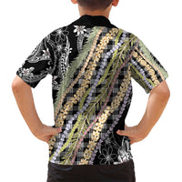 Black Palaka Hawaii Leis Family Matching Long Sleeve Bodycon Dress and Hawaiian Shirt Hawaiian-plaid Elegant Tropical Vibes - Polynesian Pride