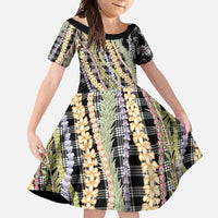 Black Palaka Hawaii Leis Family Matching Long Sleeve Bodycon Dress and Hawaiian Shirt Hawaiian-plaid Elegant Tropical Vibes - Polynesian Pride