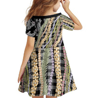 Black Palaka Hawaii Leis Family Matching Long Sleeve Bodycon Dress and Hawaiian Shirt Hawaiian-plaid Elegant Tropical Vibes - Polynesian Pride