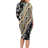 Black Palaka Hawaii Leis Family Matching Long Sleeve Bodycon Dress and Hawaiian Shirt Hawaiian-plaid Elegant Tropical Vibes - Polynesian Pride