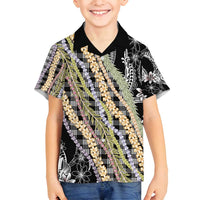 Black Palaka Hawaii Leis Family Matching Long Sleeve Bodycon Dress and Hawaiian Shirt Hawaiian-plaid Elegant Tropical Vibes - Polynesian Pride