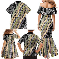 Black Palaka Hawaii Leis Family Matching Mermaid Dress and Hawaiian Shirt Hawaiian-plaid Elegant Tropical Vibes - Polynesian Pride