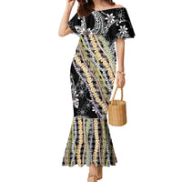 Black Palaka Hawaii Leis Family Matching Mermaid Dress and Hawaiian Shirt Hawaiian-plaid Elegant Tropical Vibes - Polynesian Pride