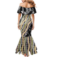 Black Palaka Hawaii Leis Family Matching Mermaid Dress and Hawaiian Shirt Hawaiian-plaid Elegant Tropical Vibes - Polynesian Pride