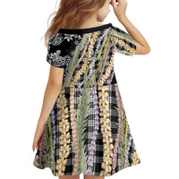 Black Palaka Hawaii Leis Family Matching Off The Shoulder Long Sleeve Dress and Hawaiian Shirt Hawaiian-plaid Elegant Tropical Vibes - Polynesian Pride