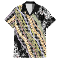 Black Palaka Hawaii Leis Family Matching Off The Shoulder Long Sleeve Dress and Hawaiian Shirt Hawaiian-plaid Elegant Tropical Vibes - Polynesian Pride
