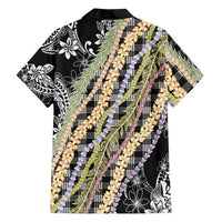 Black Palaka Hawaii Leis Family Matching Off The Shoulder Long Sleeve Dress and Hawaiian Shirt Hawaiian-plaid Elegant Tropical Vibes - Polynesian Pride