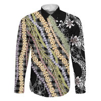 Black Palaka Hawaii Leis Family Matching Off The Shoulder Long Sleeve Dress and Hawaiian Shirt Hawaiian-plaid Elegant Tropical Vibes - Polynesian Pride