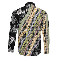 Black Palaka Hawaii Leis Family Matching Off The Shoulder Long Sleeve Dress and Hawaiian Shirt Hawaiian-plaid Elegant Tropical Vibes - Polynesian Pride