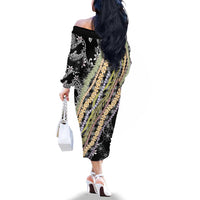 Black Palaka Hawaii Leis Family Matching Off The Shoulder Long Sleeve Dress and Hawaiian Shirt Hawaiian-plaid Elegant Tropical Vibes - Polynesian Pride