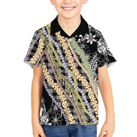 Black Palaka Hawaii Leis Family Matching Off The Shoulder Long Sleeve Dress and Hawaiian Shirt Hawaiian-plaid Elegant Tropical Vibes - Polynesian Pride