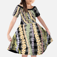 Black Palaka Hawaii Leis Family Matching Off Shoulder Maxi Dress and Hawaiian Shirt Hawaiian-plaid Elegant Tropical Vibes - Polynesian Pride