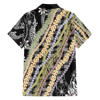 Black Palaka Hawaii Leis Family Matching Off Shoulder Short Dress and Hawaiian Shirt Hawaiian-plaid Elegant Tropical Vibes - Polynesian Pride