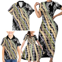 Black Palaka Hawaii Leis Family Matching Short Sleeve Bodycon Dress and Hawaiian Shirt Hawaiian-plaid Elegant Tropical Vibes - Polynesian Pride