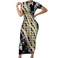 Black Palaka Hawaii Leis Family Matching Short Sleeve Bodycon Dress and Hawaiian Shirt Hawaiian-plaid Elegant Tropical Vibes - Polynesian Pride