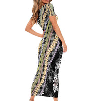 Black Palaka Hawaii Leis Family Matching Short Sleeve Bodycon Dress and Hawaiian Shirt Hawaiian-plaid Elegant Tropical Vibes - Polynesian Pride