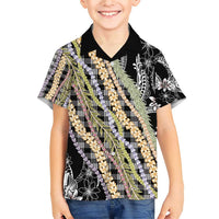 Black Palaka Hawaii Leis Family Matching Short Sleeve Bodycon Dress and Hawaiian Shirt Hawaiian-plaid Elegant Tropical Vibes - Polynesian Pride