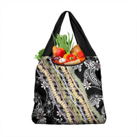 Black Palaka Hawaii Leis Grocery Bag Hawaiian-plaid Elegant Tropical Vibes LT14 1-pack One Size Black - Polynesian Pride