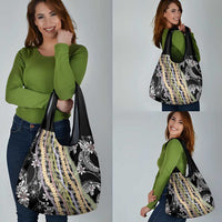 Black Palaka Hawaii Leis Grocery Bag Hawaiian-plaid Elegant Tropical Vibes LT14 - Polynesian Pride