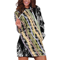Black Palaka Hawaii Leis Hoodie Dress Hawaiian-plaid Elegant Tropical Vibes - Polynesian Pride