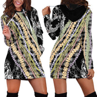 Black Palaka Hawaii Leis Hoodie Dress Hawaiian-plaid Elegant Tropical Vibes - Polynesian Pride