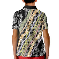 Black Palaka Hawaii Leis Kid Polo Shirt Hawaiian-plaid Elegant Tropical Vibes - Polynesian Pride