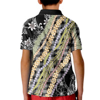 Black Palaka Hawaii Leis Kid Polo Shirt Hawaiian-plaid Elegant Tropical Vibes - Polynesian Pride
