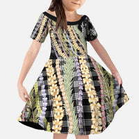 Black Palaka Hawaii Leis Kid Short Sleeve Dress Hawaiian-plaid Elegant Tropical Vibes LT14 KID Black - Polynesian Pride