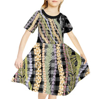 Black Palaka Hawaii Leis Kid Short Sleeve Dress Hawaiian-plaid Elegant Tropical Vibes LT14 - Polynesian Pride