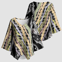 Black Palaka Hawaii Leis Kimono Sleeve Blouse - Hawaiian Plaid Elegant Tropical Vibes LT14 - Polynesian Pride