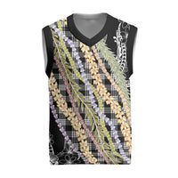 Black Palaka Hawaii Leis Christmas Knitted V-Neck Vest Hawaiian-plaid Elegant Tropical Vibes - Polynesian Pride