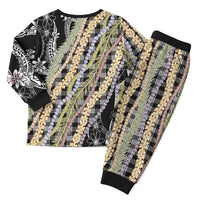 Black Palaka Hawaii Leis Christmas Pajama Set Hawaiian-plaid Elegant Tropical Vibes - Polynesian Pride