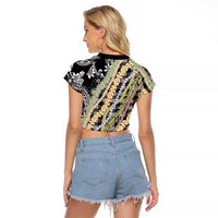 Black Palaka Hawaii Leis Raglan Cropped T Shirt Hawaiian-plaid Elegant Tropical Vibes LT14 - Polynesian Pride