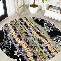 Black Palaka Hawaii Leis Round Carpet Hawaiian-plaid Elegant Tropical Vibes - Polynesian Pride
