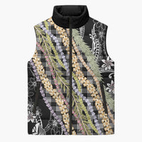 Black Palaka Hawaii Leis Sleeveless Puffer Jacket Hawaiian-plaid Elegant Tropical Vibes LT14 Unisex Black - Polynesian Pride
