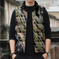 Black Palaka Hawaii Leis Sleeveless Puffer Jacket Hawaiian-plaid Elegant Tropical Vibes LT14 - Polynesian Pride