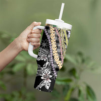 Black Palaka Hawaii Leis Tumbler With Handle Hawaiian-plaid Elegant Tropical Vibes LT14 - Polynesian Pride