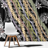 Black Palaka Hawaii Leis Window Curtain Hawaiian-plaid Elegant Tropical Vibes - Polynesian Pride