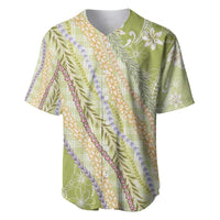 Green Palaka Hawaii Leis Baseball Jersey Hawaiian-plaid Elegant Tropical Vibes LT14 Green - Polynesian Pride