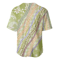 Green Palaka Hawaii Leis Baseball Jersey Hawaiian-plaid Elegant Tropical Vibes LT14 - Polynesian Pride