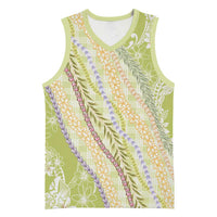 Green Palaka Hawaii Leis Basketball Jersey Hawaiian-plaid Elegant Tropical Vibes - Polynesian Pride