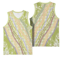 Green Palaka Hawaii Leis Basketball Jersey Hawaiian-plaid Elegant Tropical Vibes - Polynesian Pride