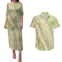 Green Palaka Hawaii Leis Couples Matching Puletasi and Hawaiian Shirt Hawaiian-plaid Elegant Tropical Vibes LT14 Green - Polynesian Pride