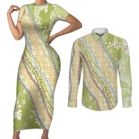 Green Palaka Hawaii Leis Couples Matching Short Sleeve Bodycon Dress and Long Sleeve Button Shirt Hawaiian-plaid Elegant Tropical Vibes LT14 Green - Polynesian Pride