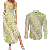 Green Palaka Hawaii Leis Couples Matching Summer Maxi Dress and Long Sleeve Button Shirt Hawaiian-plaid Elegant Tropical Vibes LT14 Green - Polynesian Pride